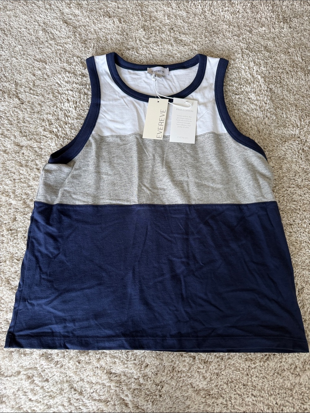 NWT Evereve Navy, Gray & White Colorblock Sleeveless Tank